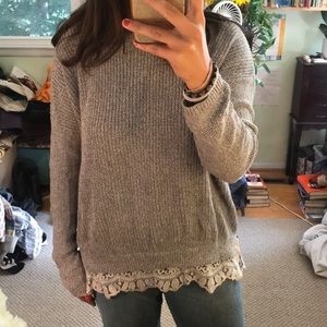 Pins and Needles grey sweater with lace trim